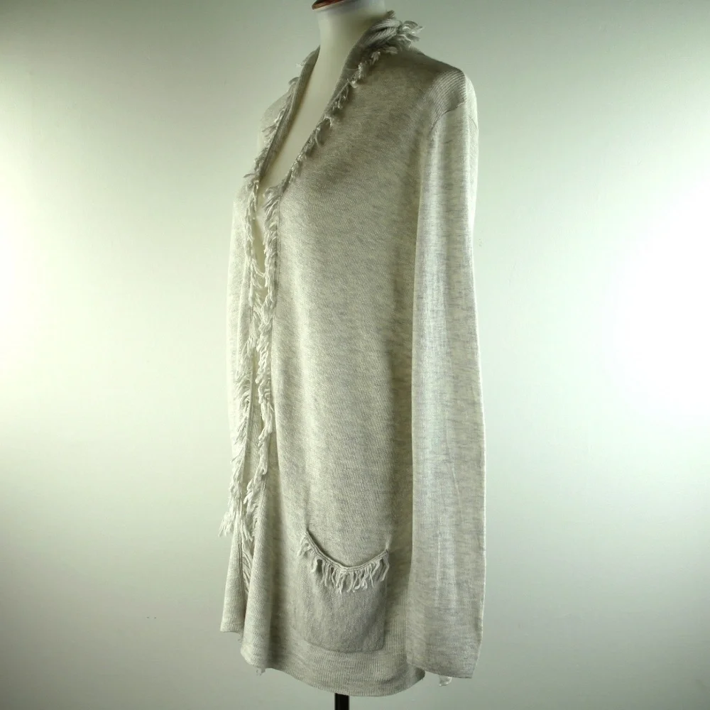 Lilly Pulitzer Bridget Heathered Grey Fringe Trim Open Cardigan Sweater L - Picture 4 of 7